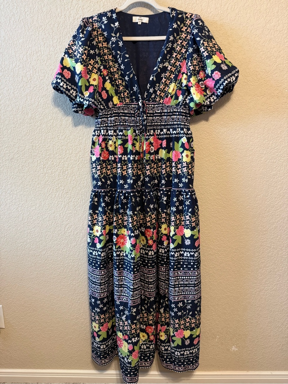 entro Navy Floral Tiered Dress with Bright Blooms
